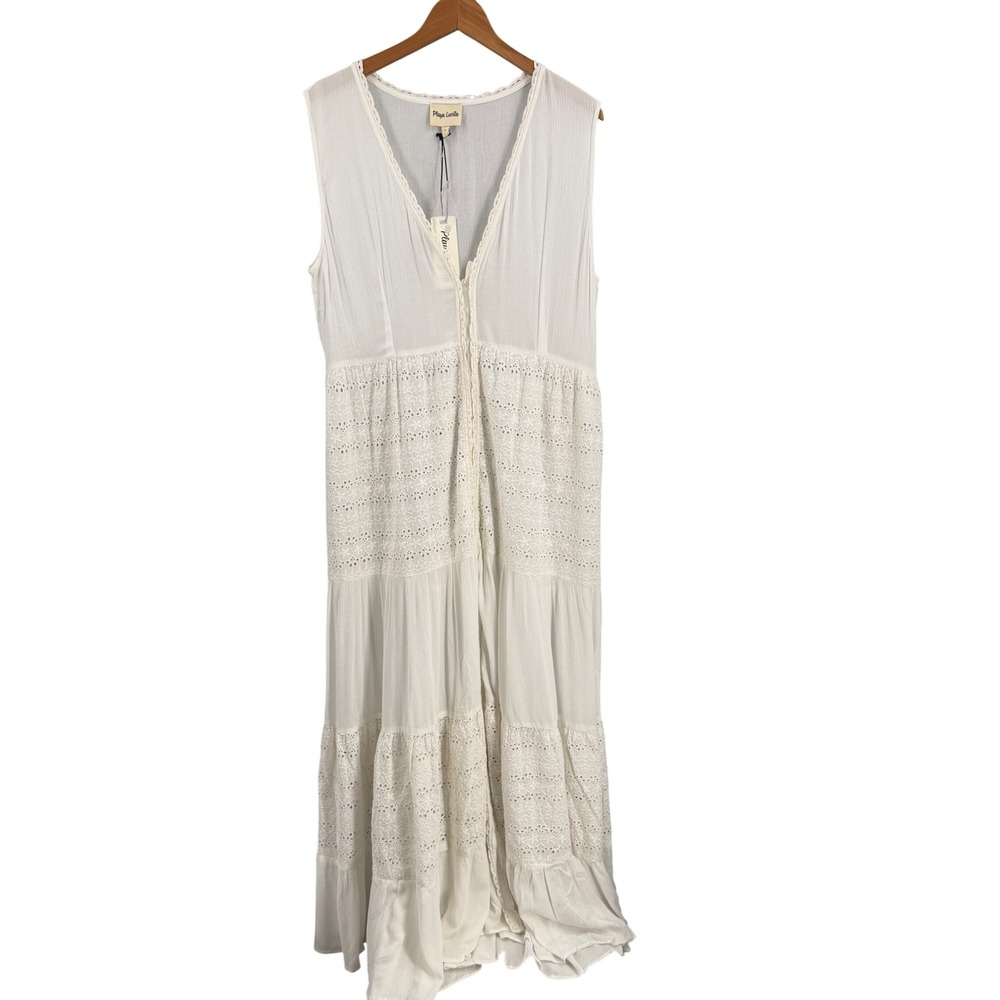 Playa Lucilla Maxi Dress White Sheer Lace Boho Cover Up‎ Beach Size Large New